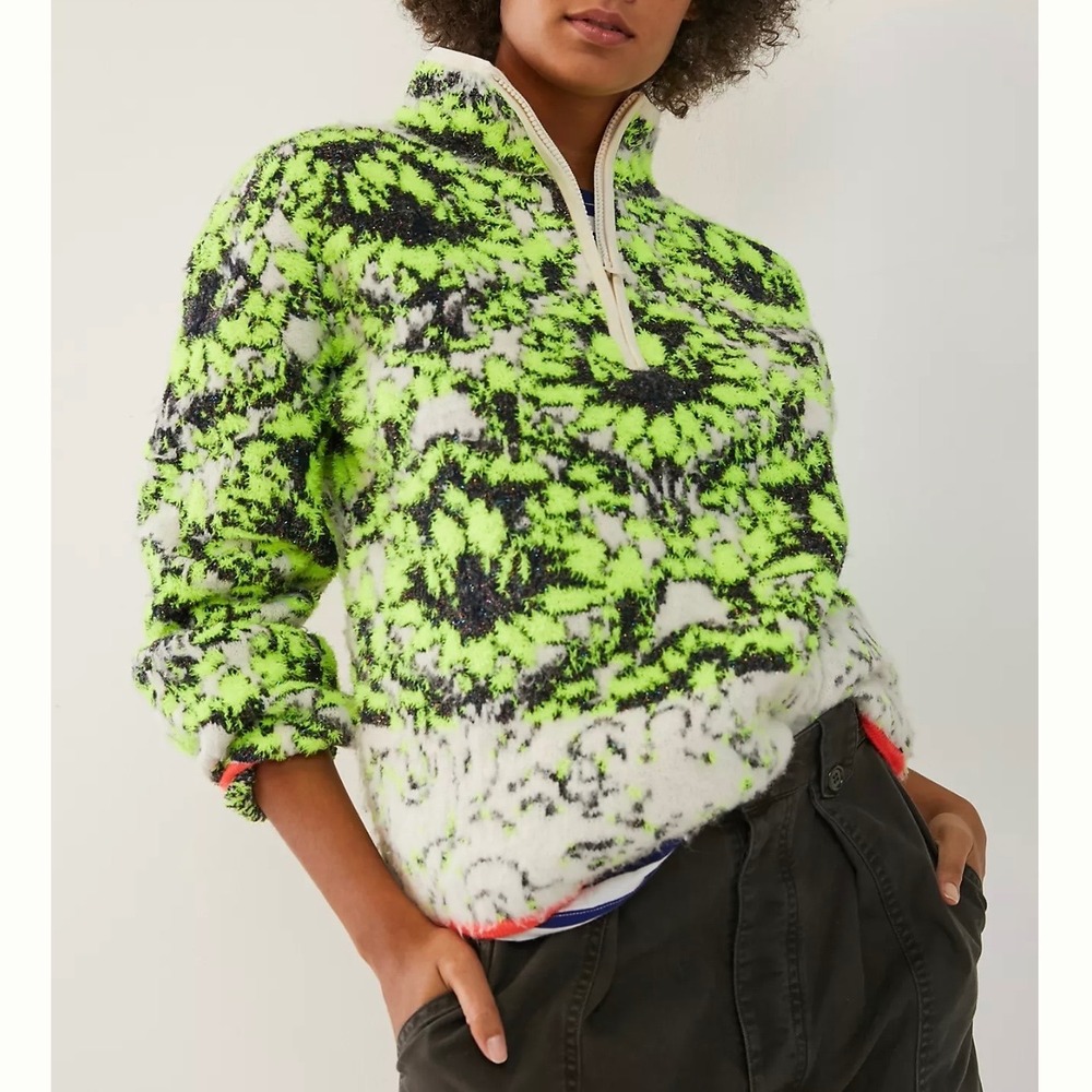 Anthropologie Cristina Fuzzy Fleece Pullover Quarter Zip Sweater Medium